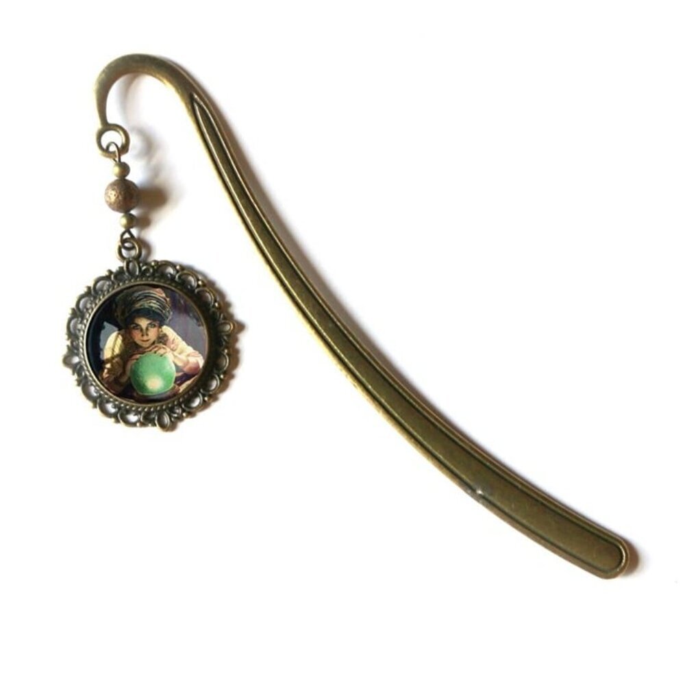 Fortune Teller Bookmark - Crystal Ball - RARE Antique Bronze Vintage Book Hook - Picture 3 of 7